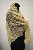 A vintage handmade Spanish lace fischu or shawl.