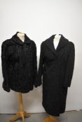 Two circa 1940s Astrakhan coats, one a short jacket the other full length.