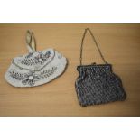 Two Art Deco evening bags,one having silver tone frame with clasp fastening and beading and the