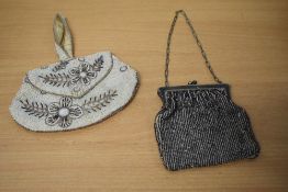 Two Art Deco evening bags,one having silver tone frame with clasp fastening and beading and the