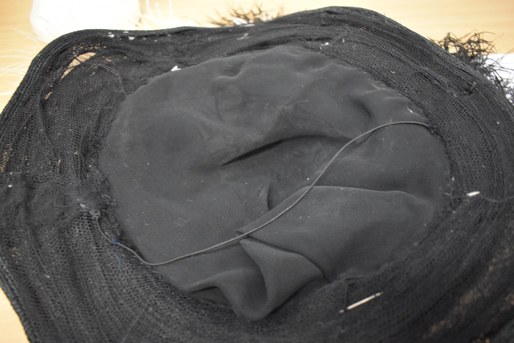 An Edwardian black straw hat, having feathers and velvet trim to brim and two hat pins. - Image 7 of 7