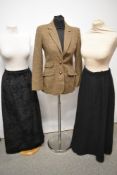 Two vintage maxi skirts, including 1960s Boucle wool Alexon skirt and Scottish made heavy Chenille