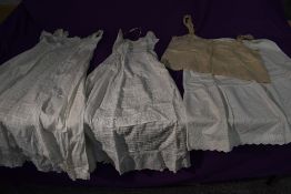 Two Victorian christening gowns pin tucks, lace work and embroidery, a vintage petticoat and a