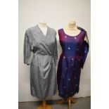 A late 1940s/ early 50s slate grey day dress with half belt to back and floral sprigs throughout,
