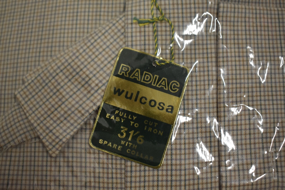 A 1950s 'Radiac' gents collarless shirt, in green and brown fine check, as new, in packaging, with - Image 3 of 4