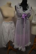 A mixed lot of vintage underwear, to include Victorian bloomers, lace trimmed petticoat, 1960s bed