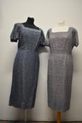 Two vintage 1950s blue lace dresses, one having pink taffeta lining and the other lilac, larger