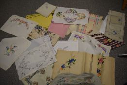 A lovely collection of vintage table linen etc, some exquisite embroidery, crochet and other