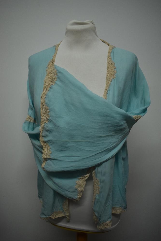 Two 1930s silk be jackets, one in pink with lace to collar and sleeves and the other blue, with deep - Image 7 of 11