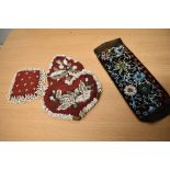 Three Victorian beaded items, to include; watch holder, Bracelet and pin and needle cleaner.