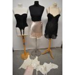 A collection of vintage antique lingerie, to include black crepe georgette cami knickers, 1940s pink