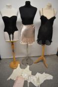 A collection of vintage antique lingerie, to include black crepe georgette cami knickers, 1940s pink