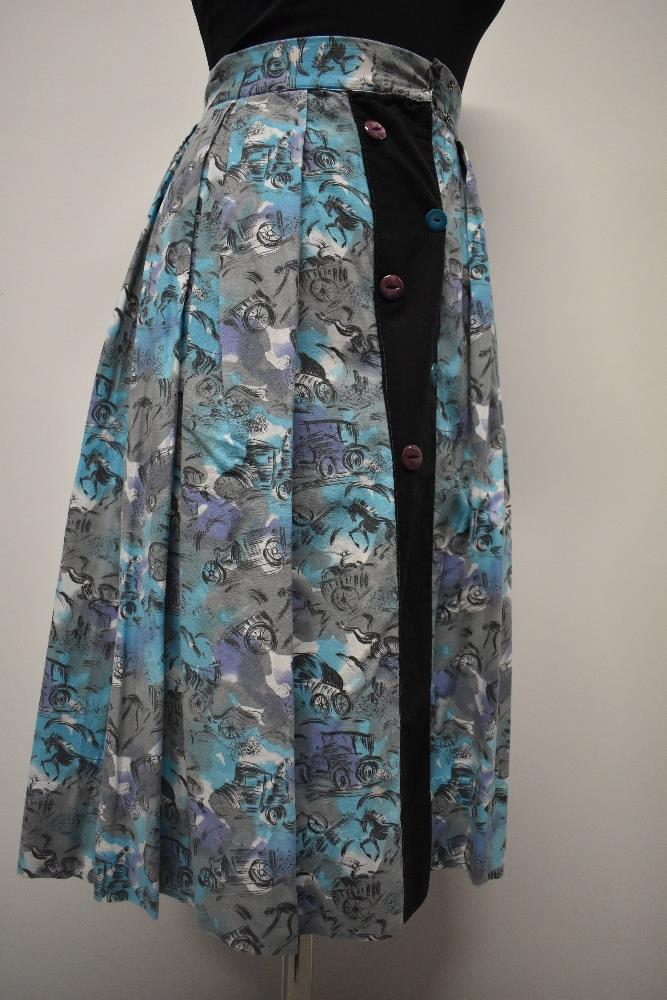 A 1950s cotton novelty print skirt, having wonderful pattern depicting transport pattern, with