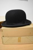 An early 20th century bowler hat, 'Bates Hatter, 21 Jeremyn Street, St James, London.