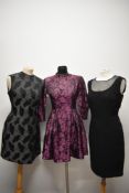 Three 1960s dresses, including black crepe wiggle dress with sheer yolk, all having metal zips,