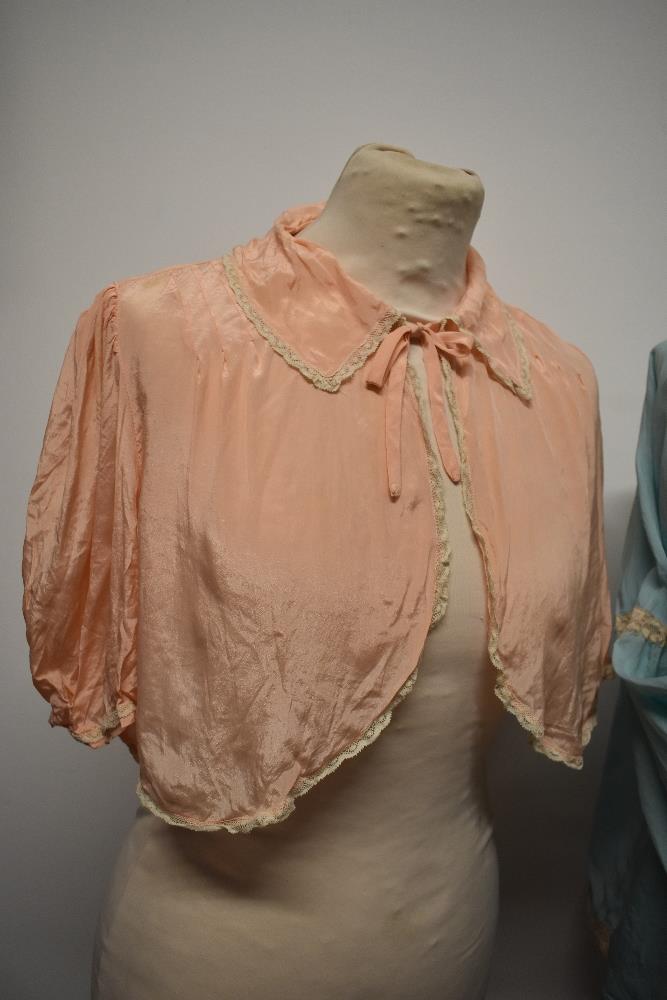 Two 1930s silk be jackets, one in pink with lace to collar and sleeves and the other blue, with deep - Image 2 of 11