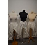 Three pairs of Victorian split leg bloomers, two pairs identical and one with a slight variation