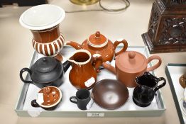 A selection of 18th and 19th century ceramics, including earthenware teapot, basalt teapot,