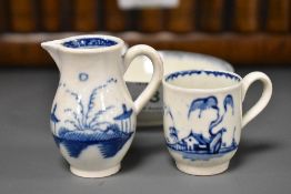 An 18th/19th Century Oriental porcelain blue and white miniature teacup, saucer, and jug