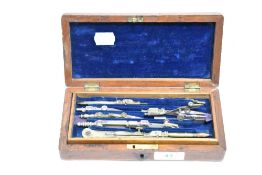 A mahogany cased draughtsman's set, with blue lined interior
