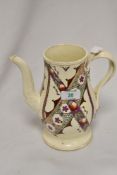 A 19th Century hand painted part coffee pot, the ovoid body decorated with bands of fruit and floral