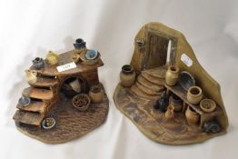 Two studio pottery stoneware scenes, both depicting traditional scenes of Mediterranean life, with