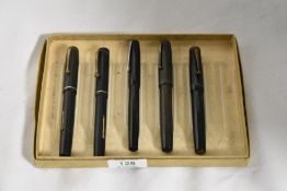 Five leverfill fountain pens including three Stephens and two advertising pens