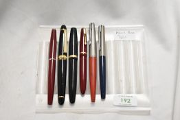 A Selection of six fountain pens including Parker 61, 45 , 17 Duofold(AF), and a Tildiem LA200