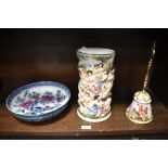 A Capodimonte bell and vase with moulded decoration and a Losol ware 'Shanghai' bowl with blossom
