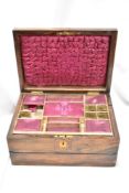A 19th Century walnut inlaid table box, the compartmented and fitted interior with space for