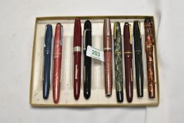 Nine lever fill fountain pens various makes some spares or repairs