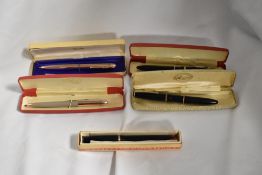 Five Biro ballpoin, fibretip and rollerball pens all boxed