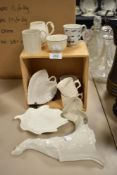 A selection of buff/salt glazed porcelain items to include heart shaped dish, vitreous octagonal cup