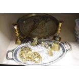 An eastern brass charger/tray/table top of heavy gauge and traditional design 42.5cm sold along with