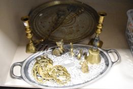 An eastern brass charger/tray/table top of heavy gauge and traditional design 42.5cm sold along with