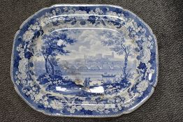 A 19th Century blue and white pearlware ashette, 'Antique Scenery', transfer printed with an