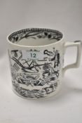 A 19th Century porcelain 'Farmer's Arms, God Speed The Plough' transfer printed tankard, measuring