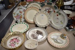 A mixed lot of 19th/ 20th century plates, including basket weave ribbon plate, three ceramic
