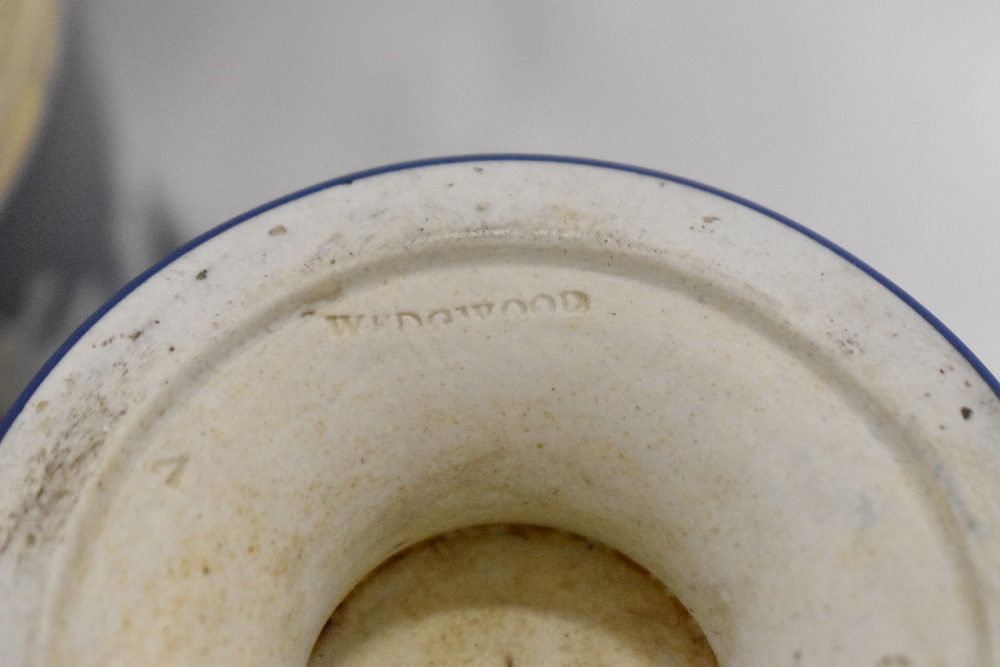 A Wedgwood blue jasperware biscuit barrel with silver plated lid and handle together with a baluster - Image 2 of 2