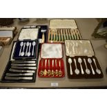 A selection of cased flatware and cutlery, to include Mother-of-Pearl spoons, dessert cullery,