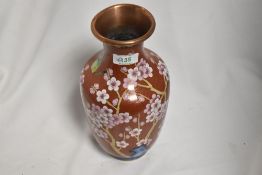 A Modern Chinese cloisonné enamel on copper vase, of baluster form and decorated with butterflies