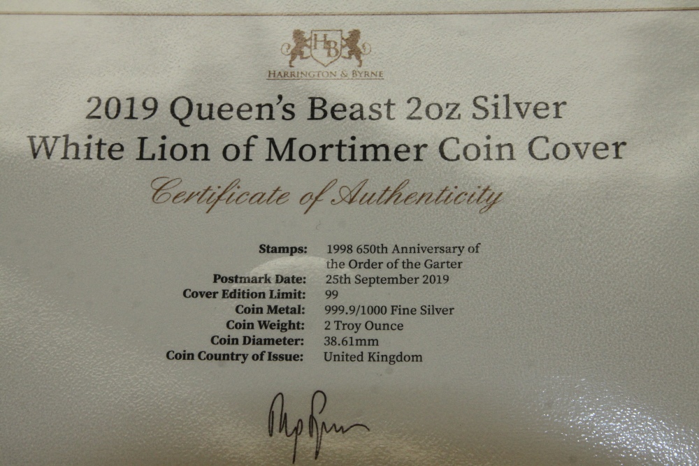 GB 2019 QUEENS BEASTS NUMISMATIC COVER WITH 2OZ SILVER WHITE LION OF MORTIMER COIN - Image 3 of 3