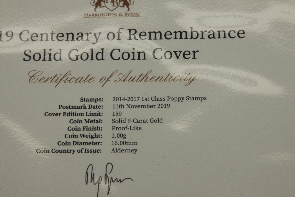 GB 2019 CENTENARY OF REMEMBRANCE NUMISMATIC COVER WITH 1gm GOLD COIN - Image 3 of 3