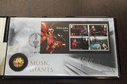 GB, 2020 ELTON JOHN QUARTER OUNCE GOLD PROOF NUMISMATIC COVER Benham cover with the Elton John