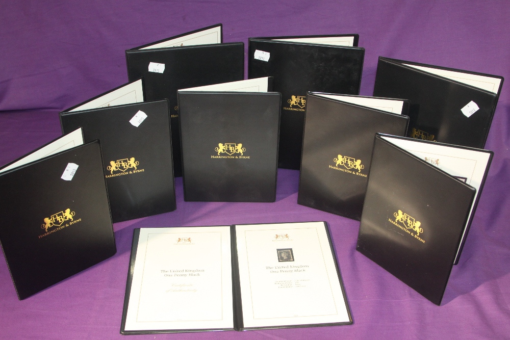 9 x HARRINGTON & BYRNE FOLDERS WITH VARIOUS ISSUES, INC 1840 1d BLACK, 1948 RSW 9 Harrington & Byrne