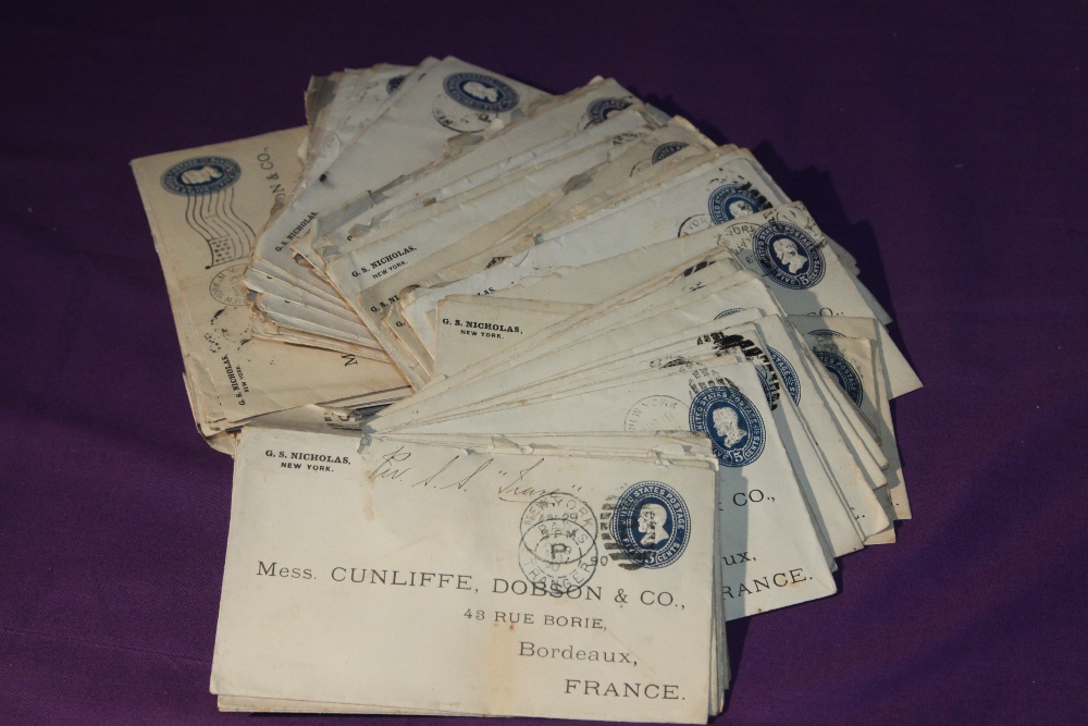 USA, BUNDLE OF USED POSTAL STATIONERY, SOME UPRATED TO FRANCE 1890's ERA Bundle of apx 30 covers all