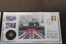 GB, 2020 75th ANNIVERSARY OF VE DAY NUMISMATIC COVER WITH 1gm GOLD COIN Benham cover with copy of