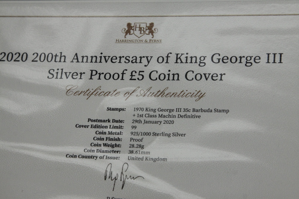 GB 2020 200th ANN OF KGIII, SILVER PROOF £5 COIN NUMISMATIC COVER - Image 3 of 3