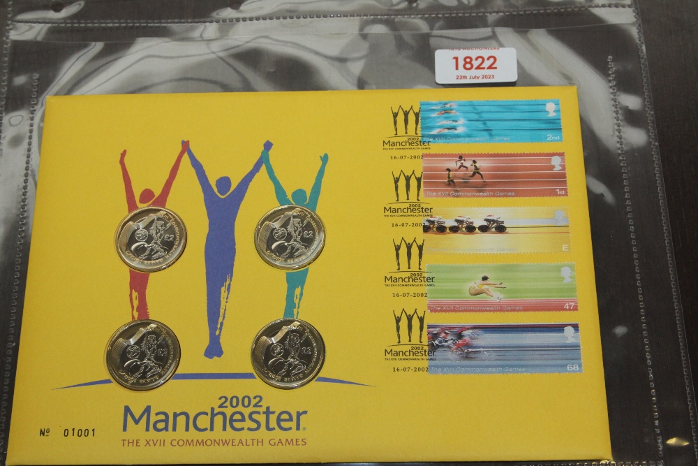 2002 GB MANCHESTER COMMONWEALTH NUMISMATIC FIRST DAY COVER, 4 x £2 COINS