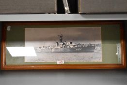 A framed and glazed photographic print, HMS Veryan Bay, Sydney, Australia.